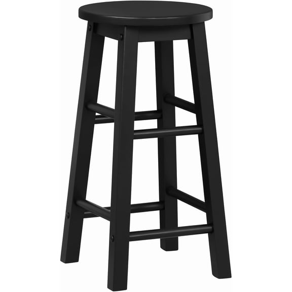 Black Solid Wood Backless Round Counter Stool 24 Inch Seat Height