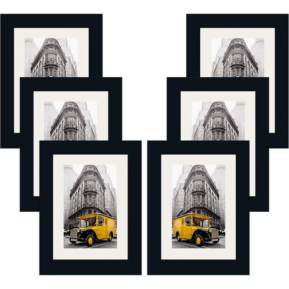 Black Solid Wood Picture Frame 5x7, Matted to 4x6 with Tempered Glass, Tabletop Display