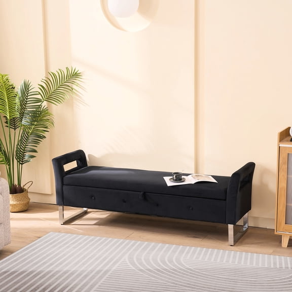 Black Solid Wood & Velvet - Multiple - scenario Storage - Home Spaces - Soft Bench Assembly in 10 Mins