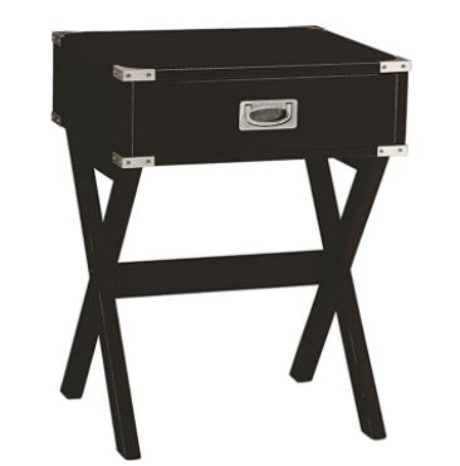 Traditional Black Solid Wood Rectangular Side Table with Drawer
