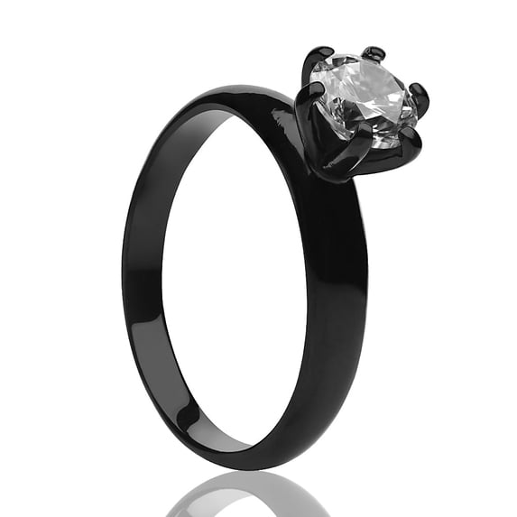 Black Solitaire Wedding Ring - CZ Wedding Ring - Titanium Wedding Ring - Engagement Ring, 6.5