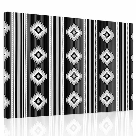 Black Southwestern Canvas Print Wall Art, Aztec Diamond Motif Tribal Geometric Wall Decor Framed Artwork Paintings Pictures for Living Room Bedroom Stretched Ready to Hang, 16" x 20"