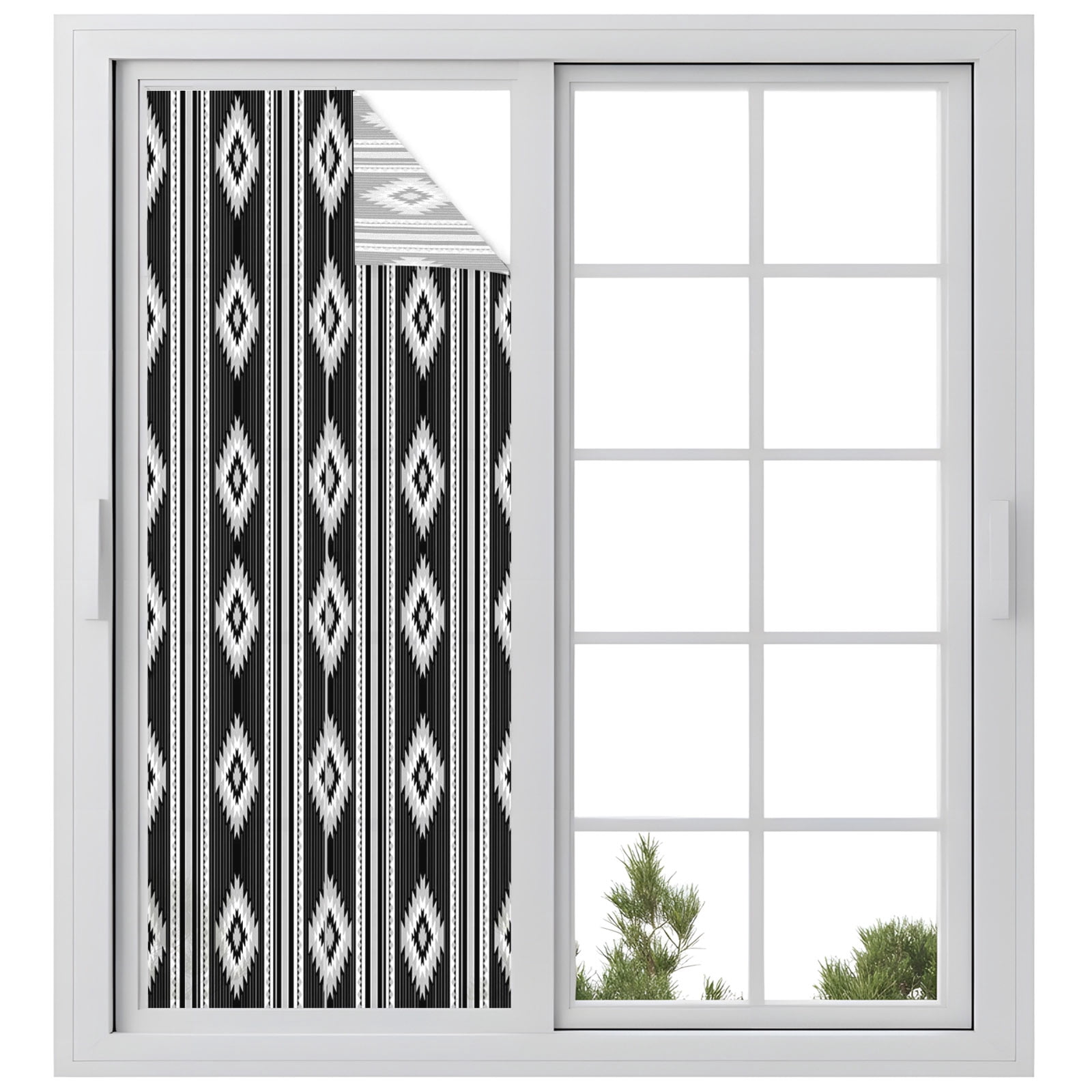 Black Southwestern Window Privacy Film, Aztec Diamond Motif Tribal ...