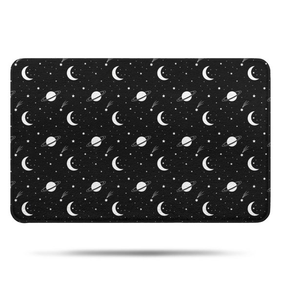 Black Space Moon Planet Pattern Bathroom Rugs Mat,Non Slip Microfiber Bathroom Rug,Rubber Backing,Soft Bathroom Mats for Bathroom Floor,Tub and Shower,17x27in(43x68cm)