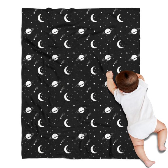 Black Space Moon Planet Pattern Blanket,Comfortable Soft Flannel Throw Blanket,All Season,Warm Lightweight Blankets for Sofa Bed Couch Living Room Chair,30"x40"