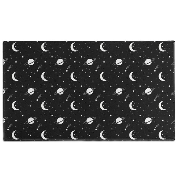 Black Space Moon Planet Pattern Door Rugs,Washable Non Slip Door Mats Indoor,Decorative Door Mats,Entry Mat Indoor for Entrance,Bedroom,Kitchen,Bathroom,17"x30"