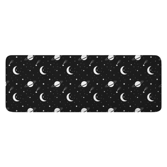 Black Space Moon Planet Pattern Kitchen Rug Mat,Kitchen Runner Rugs Non Skid Washable,Decorative Kitchen Floor Mats for Kitchen,Sink,Laundry,17"x47.2"
