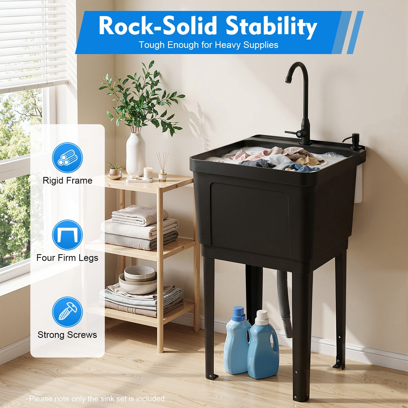 Black Space Saver Utility Sink, Freestanding Space Saving Laundry Tub ...