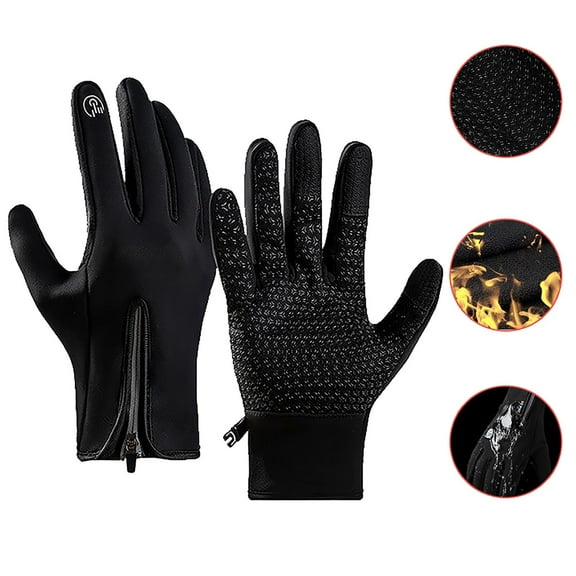 Black Spandex Extra Large Winter Gloves for Men Touchscreen Thermal Gloves Zipper Adjustable Snow Gloves Full Anti Slip Outdoor Gloves Women Winter Gloves Windproof Cold Weather