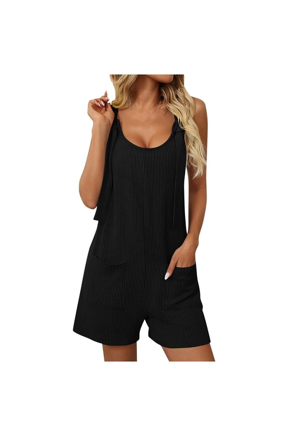 Black Spandex Shorts for Women Fall Summer Casual Crochet Camisole Tank Striped Straight Leg Plain Overalls Shortalls Shorts One Piece Ladies 2026 Clothes M