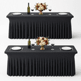 Black Spandex Table Cloths For 6 Foot Rectangle Tables 2 Pack Wrinkle ...