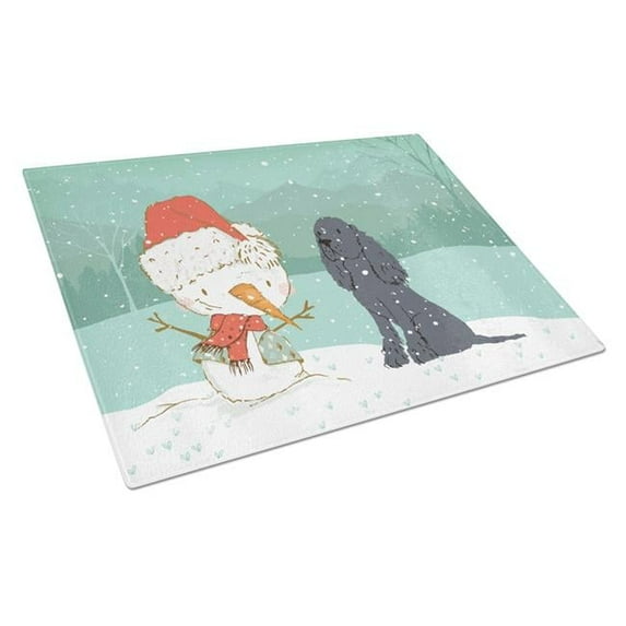 Black Spaniel Snowman Christmas Glass Cutting Board - Large