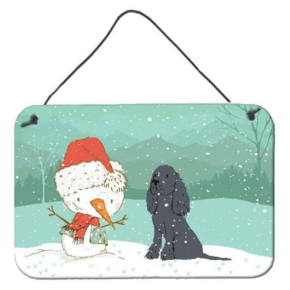 Black Spaniel Snowman Christmas Wall or Door Hanging Prints