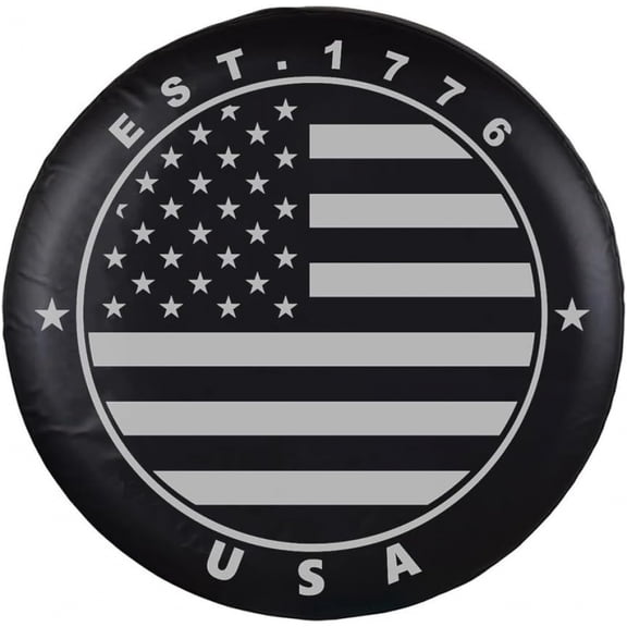 Black Spare Tire Wheel Cover with American US Flag PVC Leather Waterproof Dust-Proof Universal Fit for Jeep, Trailer, RV, SUV, Camper and Van (17 Inch)