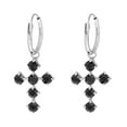 thumbnail image 1 of Black Sparkling Faithful Cross Cubic Zirconia .925 Sterling Silver Mini Hoop Earrings, 1 of 5
