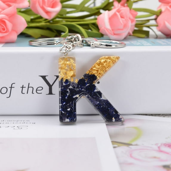 Black Sparkling Key Chain 26 English Crystal Glue Accessories Fashionable Bag Car Pendant, Dorm Room Decor