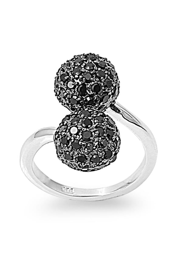 Black Spheres Cubic Zirconia Ring Sterling Silver 925