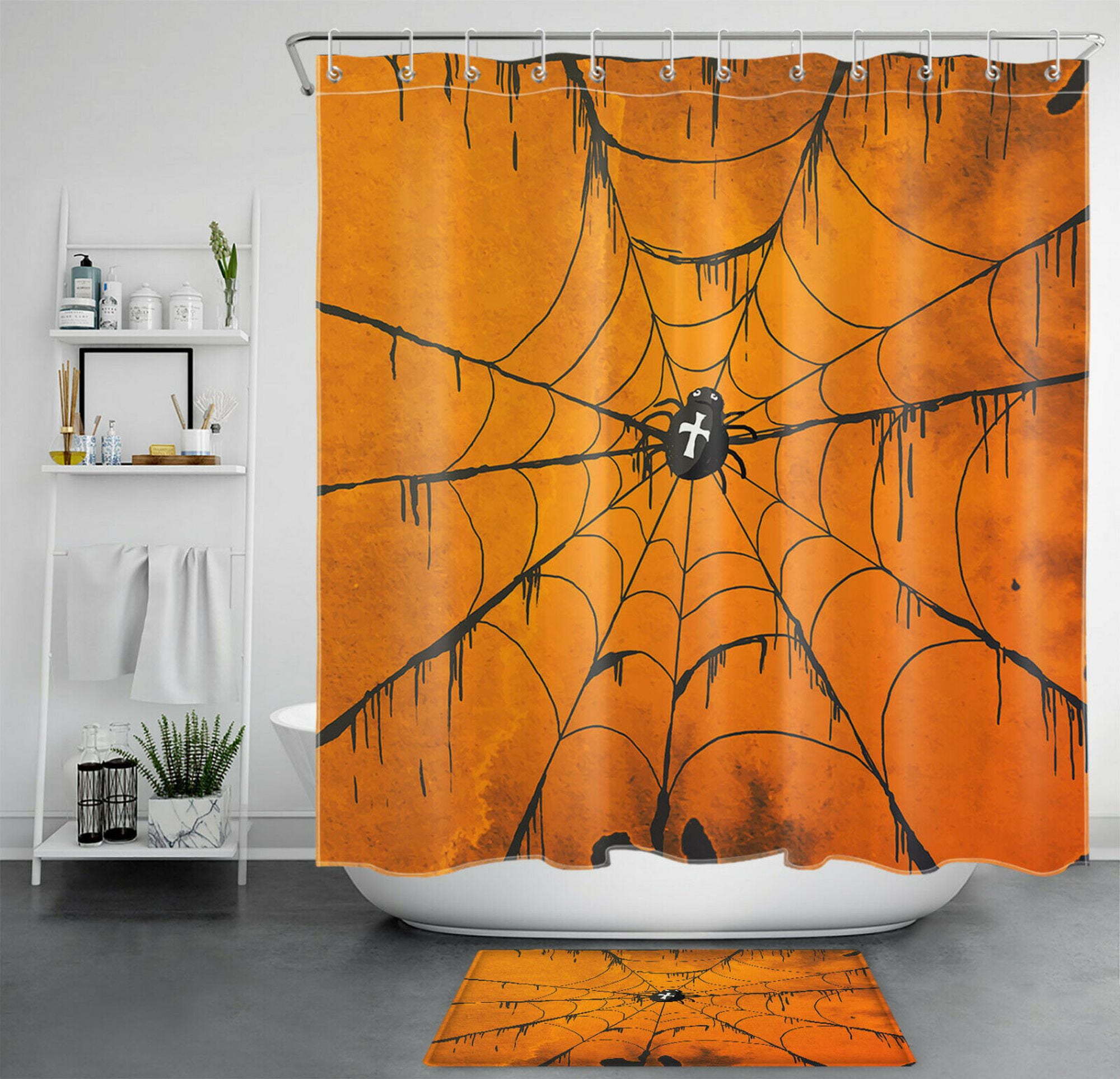 Black Spider  and Yellow Cross Spider Shower Curtain Set for Your