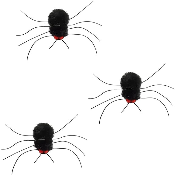 Black Spider Cat Toy Refill, Realistic Plush Spider Replacement Head with Wiggly Long Legs, Handmade Interactive Cat Teaser Accessory, No Hook No Bell, Fits Most Cat Toys, No Wand Included (3 PCS)