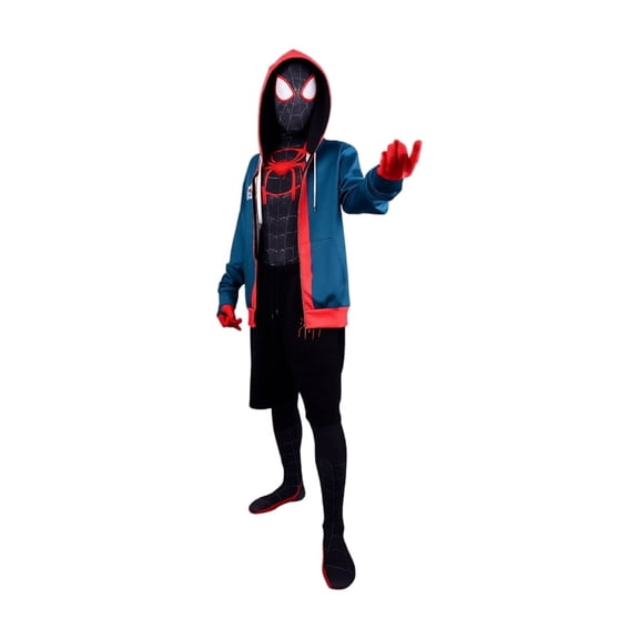Youth Shadow Arachnid Cosplay Costume Jacket Shorts Bodysuit with 3D Mask, Superhero Battle Jumpsuit for Comic Stage Show, Red, 170