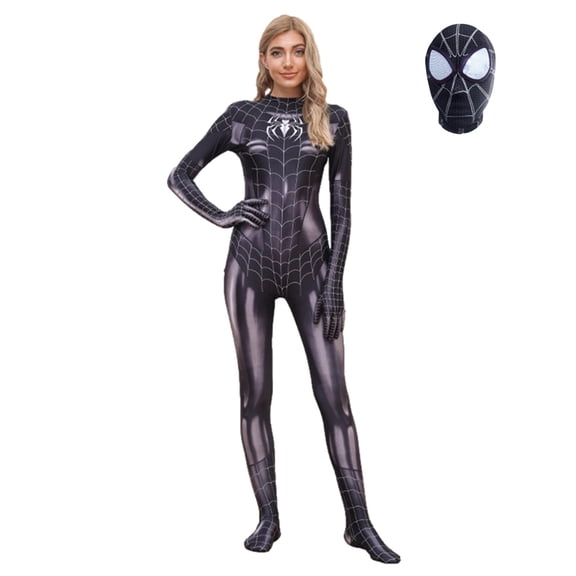 Black Spider Hero Cosplay Jumpsuit Costume, Women Dark Symbiote Stretch Spandex Zentai Bodysuit, Halloween Comic Party Gifts for Adults