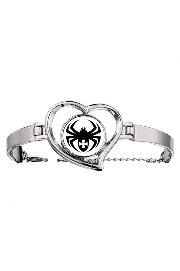 Black Spider Illustration Insect Pattern Bracelet Heart Jewelry Wire Bangle