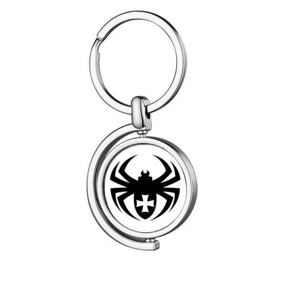 Black Spider Illustration Insect Pattern Rotating Keychain Metal Keyring Holder