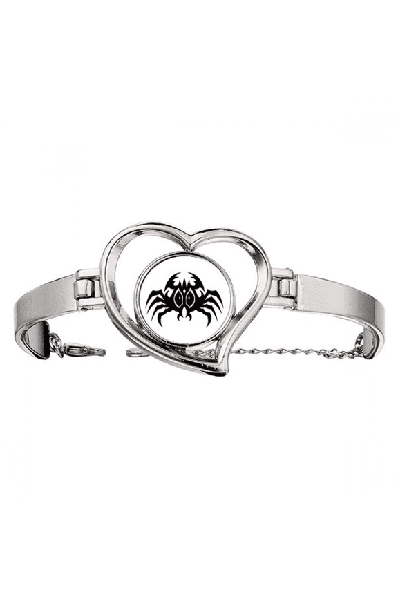 Black Spider Pattern Insect Illustration Bracelet Heart Jewelry Wire Bangle