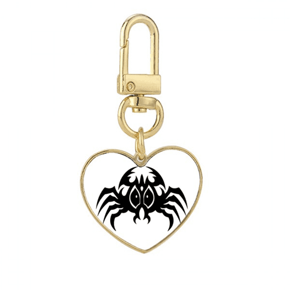Black Spider Pattern Insect Illustration Gold Heart Keychain Metal Keyring Holder