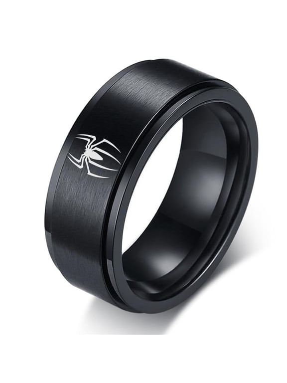 Black Spider Ring Mens Spinner Rings Halloween Spider Costume Jewelry for Party Gift Accessorise, Size 9