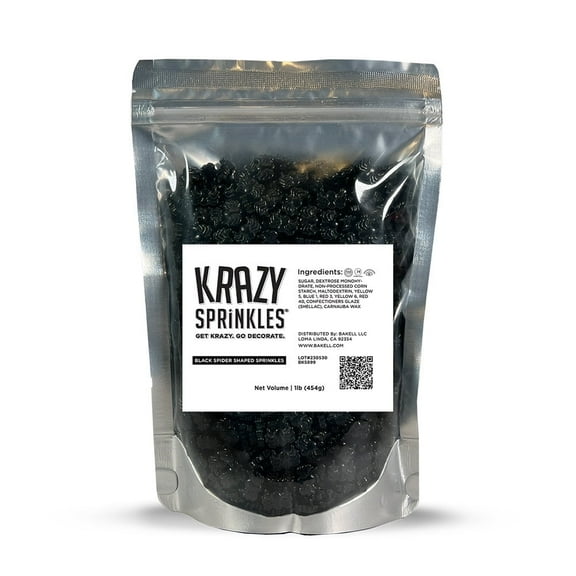 Krazy Sprinkles - Edible Black  Spider Shapes - Bold Cake Decoration, 1lb Bag