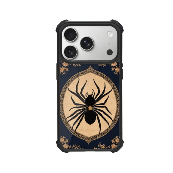 Black Spider Shockproof Case For iPhone 12 13 14 15 16 Pro Max Series – TPU Bumper + Hard PC Back, Air-Cushion Corners