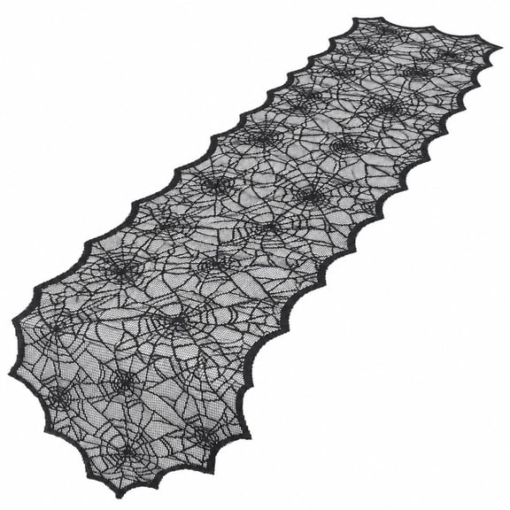 Black Spider Web Lace Halloween Table Runner 18x72 In