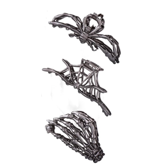 Black Spider Web Skeleton Hand Skull Hair Claw Clips, Headband Barrette for Styling Hair Accessories (Black)