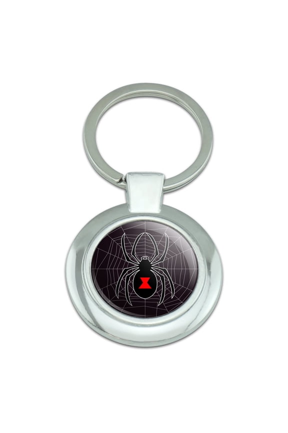 Black Spider on Web Keychain Classy Round Chrome Plated Metal