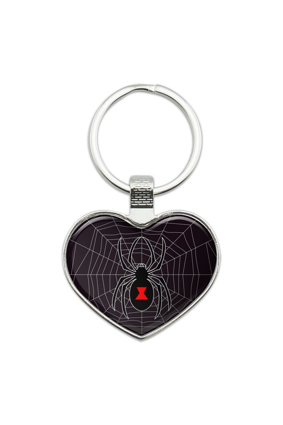 Black Spider on Web Keychain Heart Love Metal Key Chain Ring