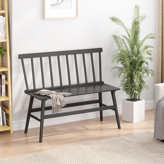 Black Spindle Back Wood Bench For Entryway Living Room Foyer