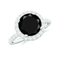 thumbnail image 1 of Rosec Jewels Black Spinel Classic Ring with Diamond Halo (8mm Round, AAA Quality, August Birthstone), 925 Sterling Silver, US 4.00, 1 of 9
