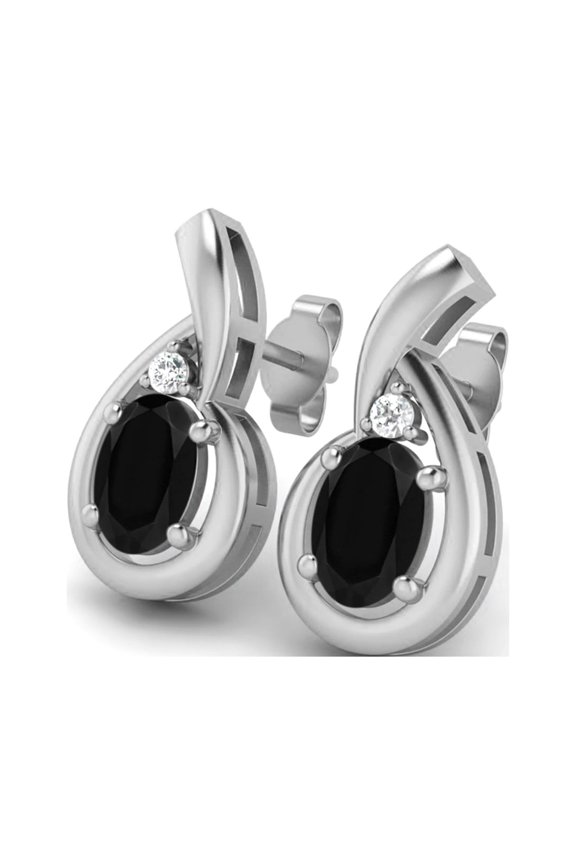 Black Spinel Earrings 925 Sterling Silver Radiant Teardrop Studs 6x4mm Oval Shape Friction Back