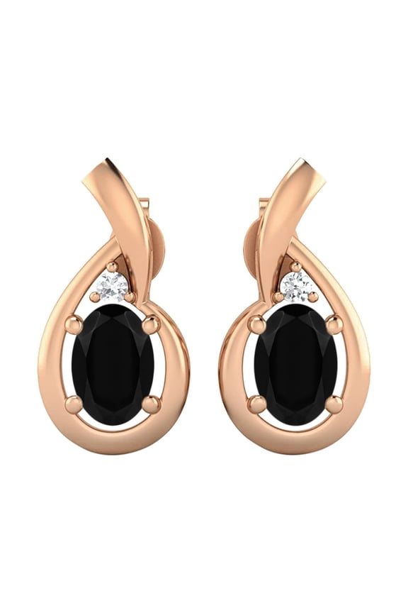 Black Spinel Earrings 925 Sterling Silver Rose Vermeil Radiant Teardrop Studs 6x4mm Oval Shape Friction Back