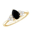 thumbnail image 1 of Rosec Jewels Black Spinel Engagement Ring with Diamond Trio, Pear Cut Spinel and Diamond Ring, 10K Yellow Gold, US 10.00, 1 of 8