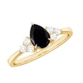 thumbnail image 1 of Rosec Jewels Black Spinel Engagement Ring with Diamond Trio, Pear Cut Spinel and Diamond Ring, 10K Yellow Gold, US 11.00, 1 of 9