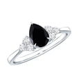 thumbnail image 1 of Rosec Jewels Black Spinel Engagement Ring with Diamond Trio, Pear Cut Spinel and Diamond Ring, 14K White Gold, US 4.50, 1 of 8