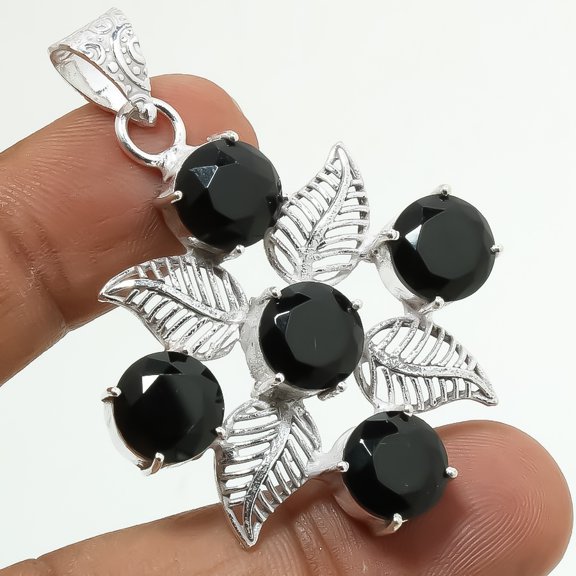 Black Spinel Gemstone Handmade Ethnic Wedding Gift Pendant Jewelry 2.3" SA 935