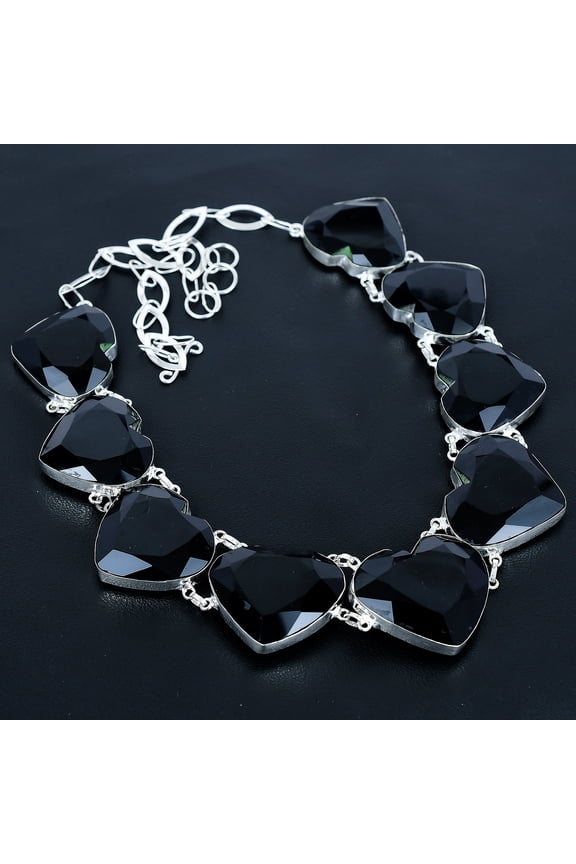 Black Spinel Heart Gemstone 925 Sterling Silver Jewelry Necklace 18" VJ 1474