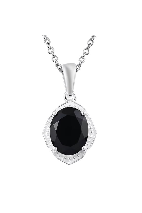 Black Spinel Necklace for Women 925 Sterling Silver Platinum Plated Birthstone Jewelry for Women Stainless Steel Chain Size 20" Ctw 3.25 Anniversary Birthday Christmas Gifts for Her