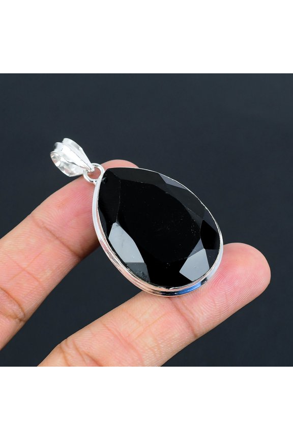 Black Spinel Pear Gemstone Gift 925 Sterling Silver Jewelry Pendant 2.2" VJ 816