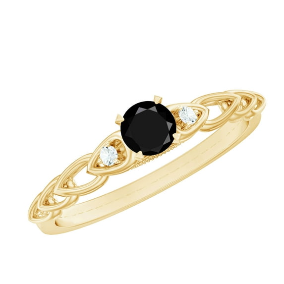 Rosec Jewels Black Spinel Promise Ring with Diamond Side Stones (0.50 CT, AAA Grade), 10K Yellow Gold, US 12.50