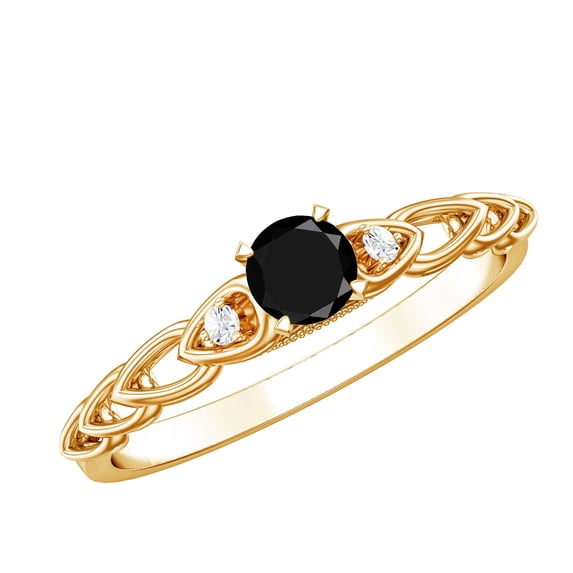 Rosec Jewels Black Spinel Promise Ring with Diamond Side Stones (AAA Grade), 18K Yellow Gold, US 5.00