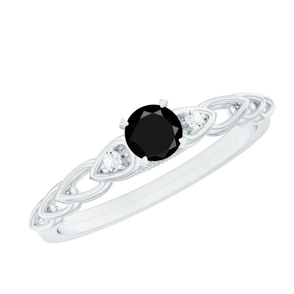 Rosec Jewels Black Spinel Promise Ring with Diamond Side Stones (0.50 CT, AAA Grade), 925 Sterling Silver, US 4.00